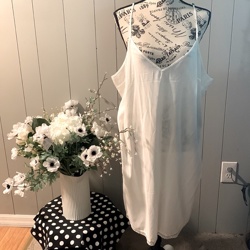 Long white slip camisole with adjustable straps